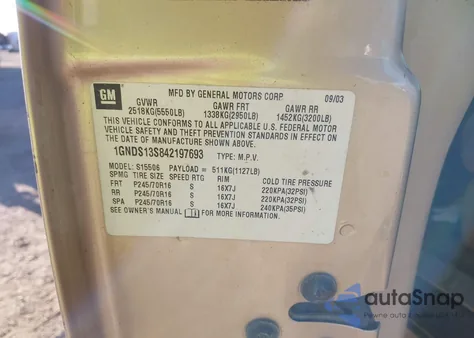 2004 Chevrolet Trailblazer Ls from USA, damaged, VIN 1GNDS13S842197693